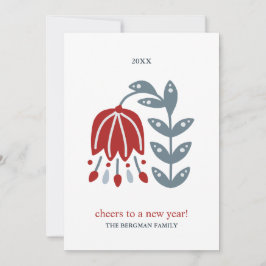 北欧フォークアートレッドフラワークリスマス シーズンカード