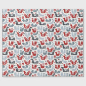 北欧フォークアートレッドブルーの鳥と花 ラッピングペーパー (フラット)