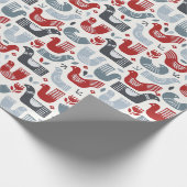 北欧フォークアートレッドブルーの鳥と花 ラッピングペーパー (角)