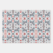 北欧フォークアートレッドブルーバーズフラワーズダラホース ラッピングペーパーシート (正面3)