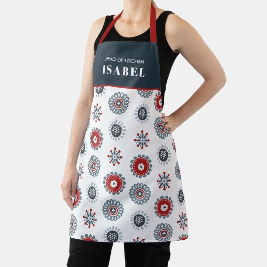 北欧フォークアートレッドブルーフラワーズクリスマス エプロン (インサイチュ)