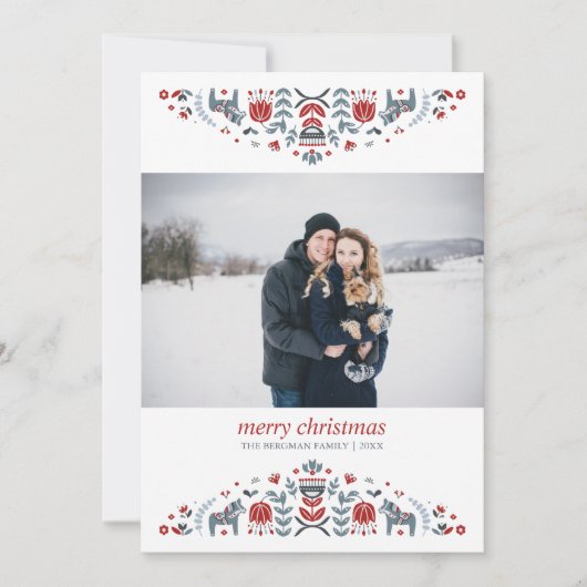北欧フォークアート | クリスマスの休暇の写真 シーズンカード (正面)