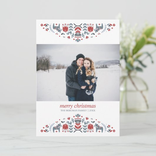 北欧フォークアート | クリスマスの休暇の写真 シーズンカード (スタンド正面)