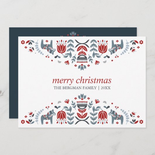 北欧フォークアート | ダーラホースのクリスマス シーズンカード (正面/裏面)