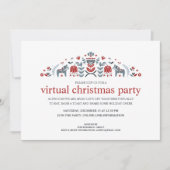 北欧フォークアート ダーラ馬 仮想クリスマス パーティー シーズンカード (正面)