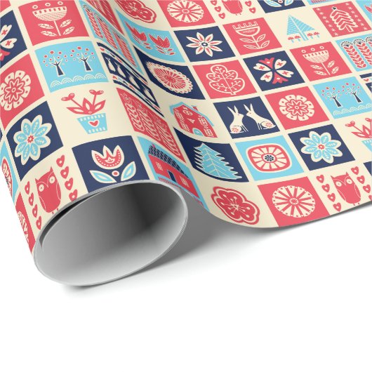 北欧フォークアート:ヴィンテージフローラ。 ラッピングペーパー (ロールコーナー)