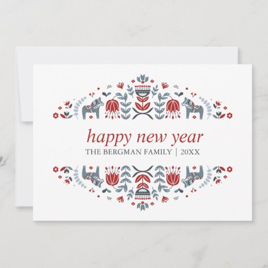 北欧フォークアート | 新年のクリスマス3枚の写真 シーズンカード (正面)