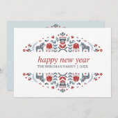 北欧フォークアート | 新年のクリスマス3枚の写真 シーズンカード (正面/裏面)