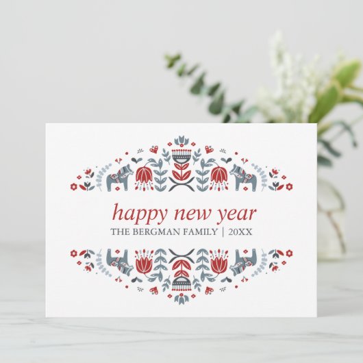 北欧フォークアート | 新年のクリスマス3枚の写真 シーズンカード (スタンド正面)