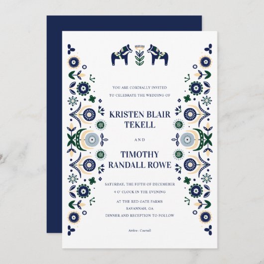 北欧フォークダラホーススカンジナビア結婚のV1 Inv 招待状 (正面/裏面)