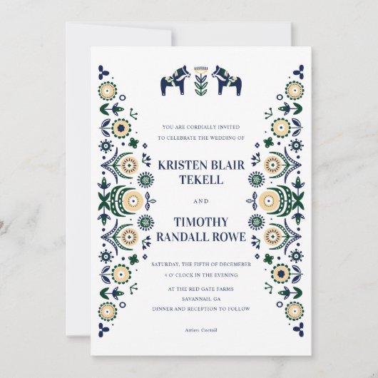 北欧フォークダラホーススカンジナビア結婚のV2 招待状 (正面)