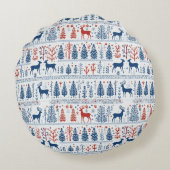 北欧フォークパターンクリスマスウィンターワンダーランド ラウンドクッション (裏面)