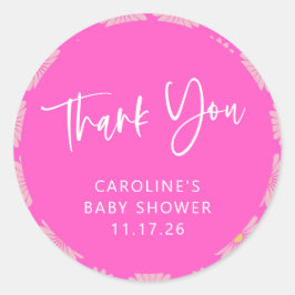 北欧フラワーピンク赤ちゃんシャワーありがとう ラウンドシール