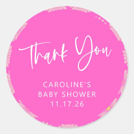 北欧フラワーピンク赤ちゃんシャワーありがとう ラウンドシール (正面)