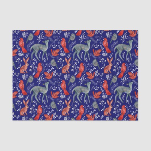 北欧ブルーディアーラビットバードフローラ水彩 薄葉紙 (正面)