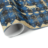 北欧ブルーバッファロープレイド金ゴールド冬季動物 ラッピングペーパー (ロールコーナー)