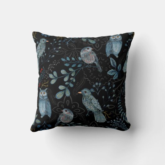 北欧ブルーバードフクロウフローラ水色 クッション (裏面)