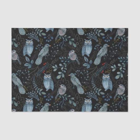 北欧ブルーバードフクロウフローラ水色 薄葉紙 (正面)