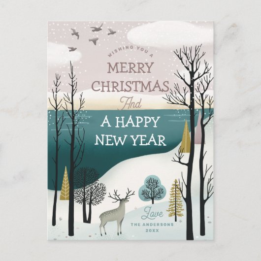 北欧モダンウッドランドクリスマス | 穏やかな冬 シーズンポストカード (正面)