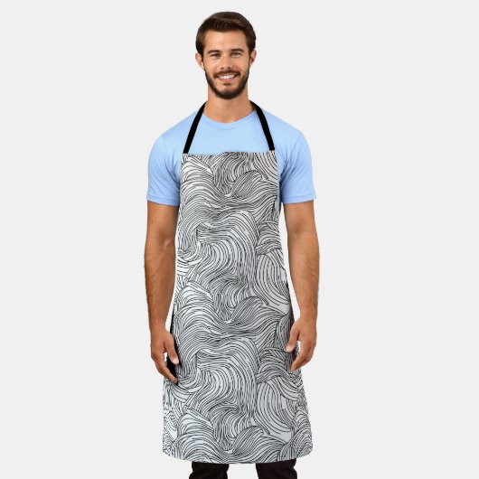 北欧モノクロ波 エプロン (着用した状態)