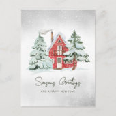 北欧レッドバーンスノーフレークスパインフォレストクリスマス シーズンポストカード (正面)