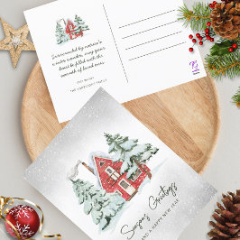 北欧レッドバーンスノーフレークスパインフォレストクリスマス シーズンポストカード