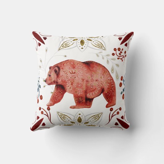 北欧レッドベアーウォーターフォークアート クッション (裏面)