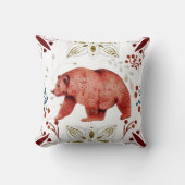 北欧レッドベアーウォーターフォークアート クッション (正面)