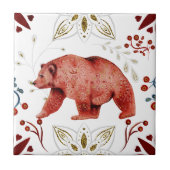 北欧レッドベアーウォーターフォークアート タイル (正面)