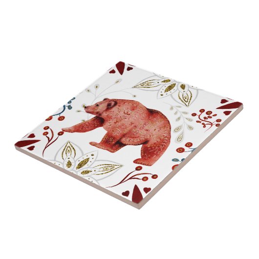 北欧レッドベアーウォーターフォークアート タイル (側面)