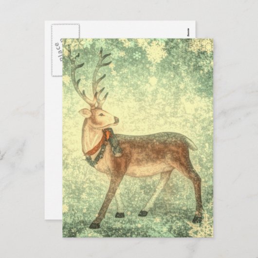 北欧ヴィンテージスカンジナビアのクリスマスのトナカイ シーズンポストカード (正面/裏面)