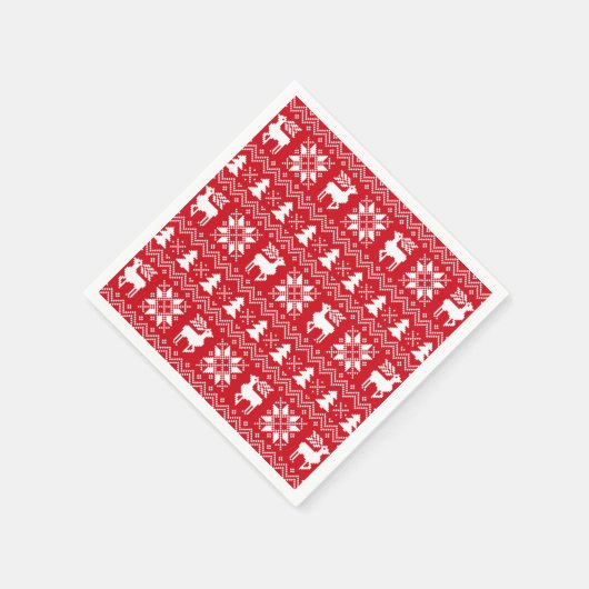 北欧伝統的クリスマスのセーター赤い模様 スタンダードカクテルナプキン (角)