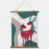 北欧動物鹿カップルクマ金ゴールドハイルBoho Art 吊り下げ型タペストリー (正面)