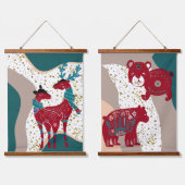 北欧動物鹿カップルクマ金ゴールドハイルBoho Art 吊り下げ型タペストリー (ダブル)