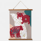 北欧動物鹿カップルクマ金ゴールドハイルBoho Art 吊り下げ型タペストリー (正面2)