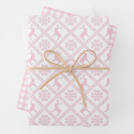 北欧水玉模様プレイドベビーピンククリスマス ラッピングペーパーシート (インサイチュ)