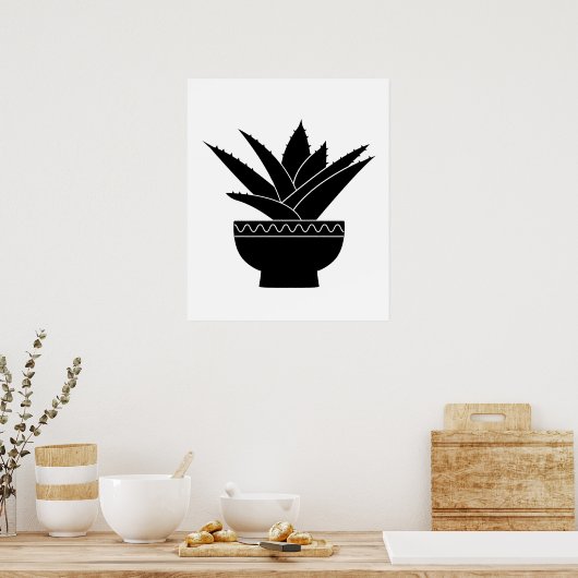 北欧白黒ミニマリストアガベサボスプラント ポスター (キッチン)