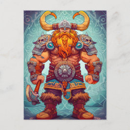 北欧神話の漫画スタイルのバイキング戦士 ポストカード