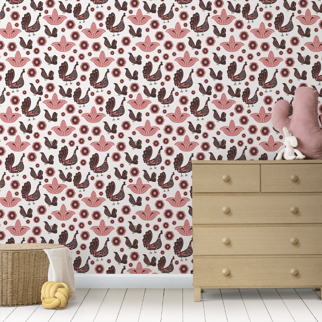 北欧素朴民俗北鳥 壁紙 (Rustic Scandinavian Folklore Nordic Birds Wallpaper)