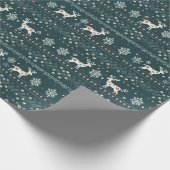 北欧編み物パターングリーンクリスマストナカイ ラッピングペーパー (角)