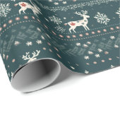 北欧編み物パターングリーンクリスマストナカイ ラッピングペーパー (ロールコーナー)