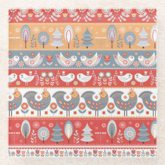 北欧縁ど:ヴィンテージ繊維デザイン。 ガラスコースター