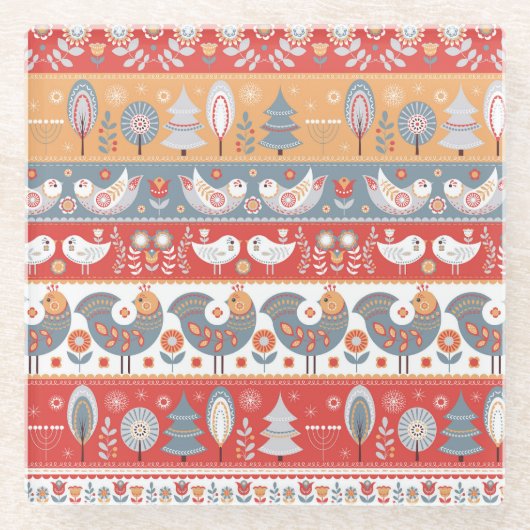 北欧縁ど:ヴィンテージ繊維デザイン。 ガラスコースター (正面)