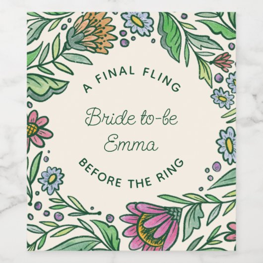 北欧芸術的フォークフローラブライダルシャワー ワインラベル (シングルラベル)