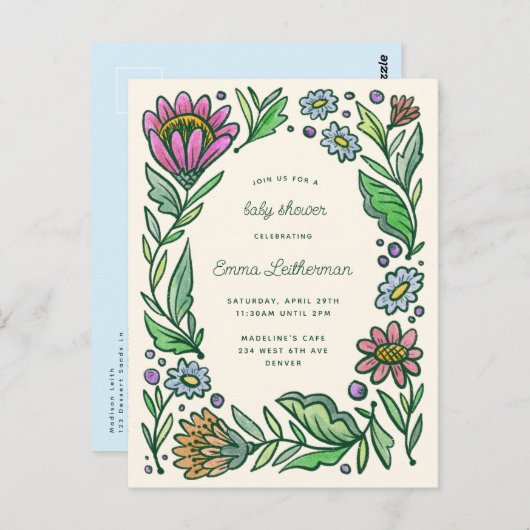 北欧芸術的フォークフローラボーイベビーシャワー ポストカード (正面/裏面)