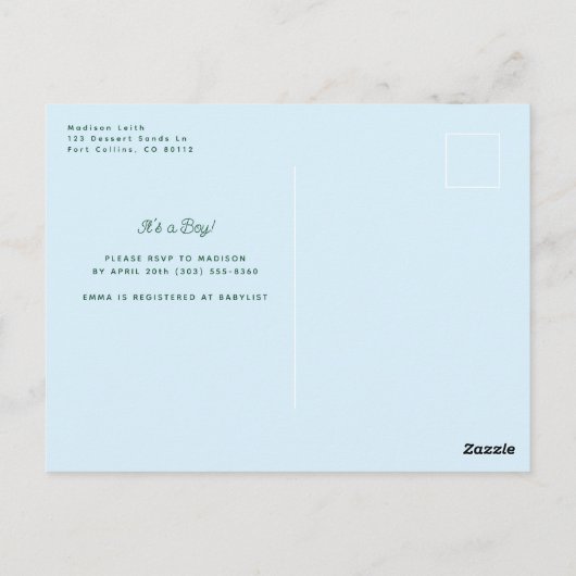 北欧芸術的フォークフローラボーイベビーシャワー ポストカード (裏面)