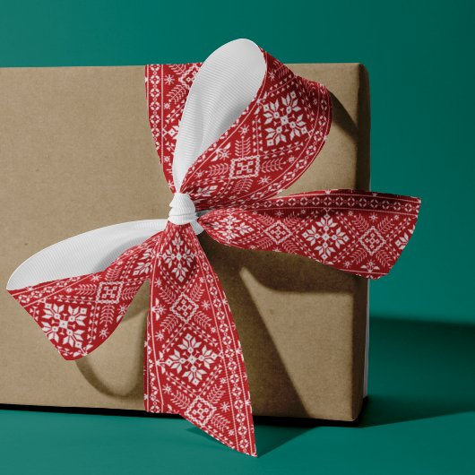 北欧赤と白セーター模様 グログランリボン