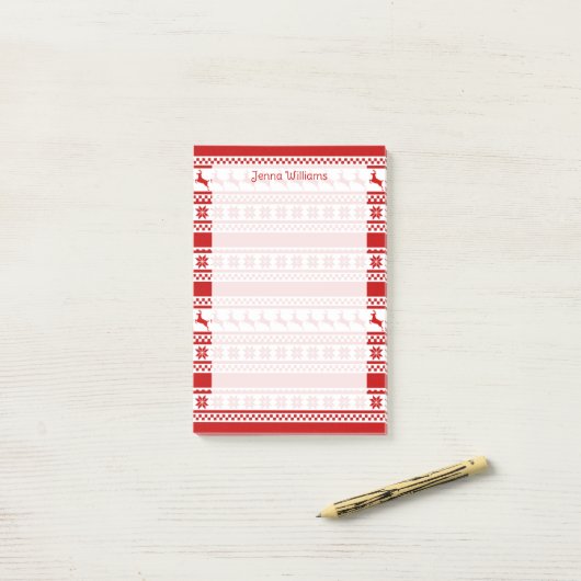 北欧赤と白トインデアプリントパーソナライズされた ポストイット (デスク上)