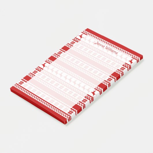 北欧赤と白トインデアプリントパーソナライズされた ポストイット (アングル)