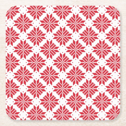 北欧赤と白星 スクエアペーパーコースター (正面)